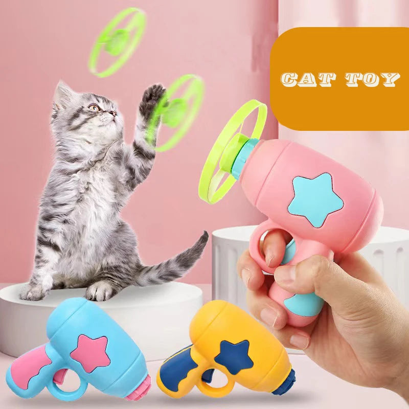 1 Set Cat Toy Interactive Pet Play Training Launcher 15Pcs Flying Discs with Slight Sound Kitten Playing Toy Pet Cat Accessories