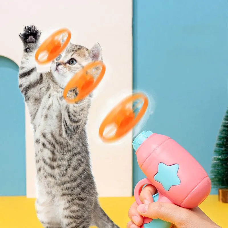 1 Set Cat Toy Interactive Pet Play Training Launcher 15Pcs Flying Discs with Slight Sound Kitten Playing Toy Pet Cat Accessories